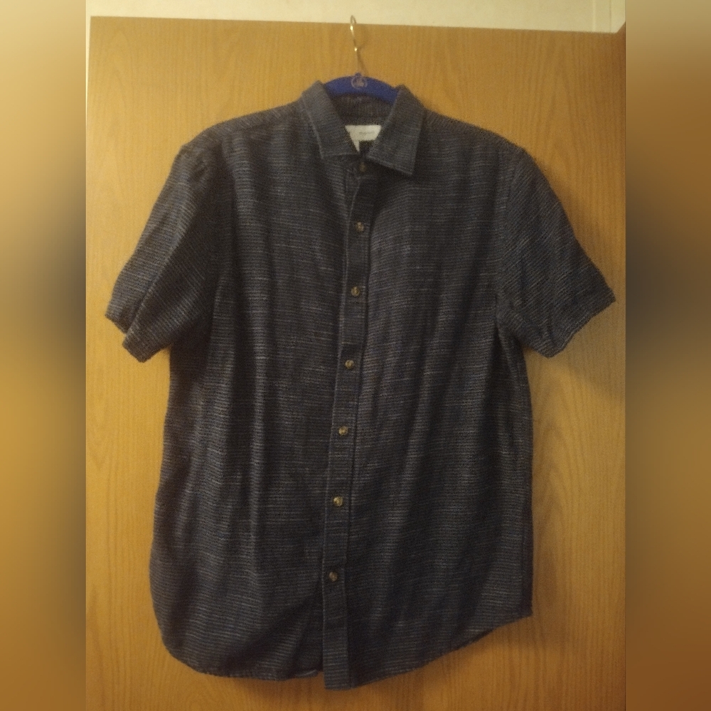 Old Navy Casual Button Down Shirt - Navy Blue With White Stripes